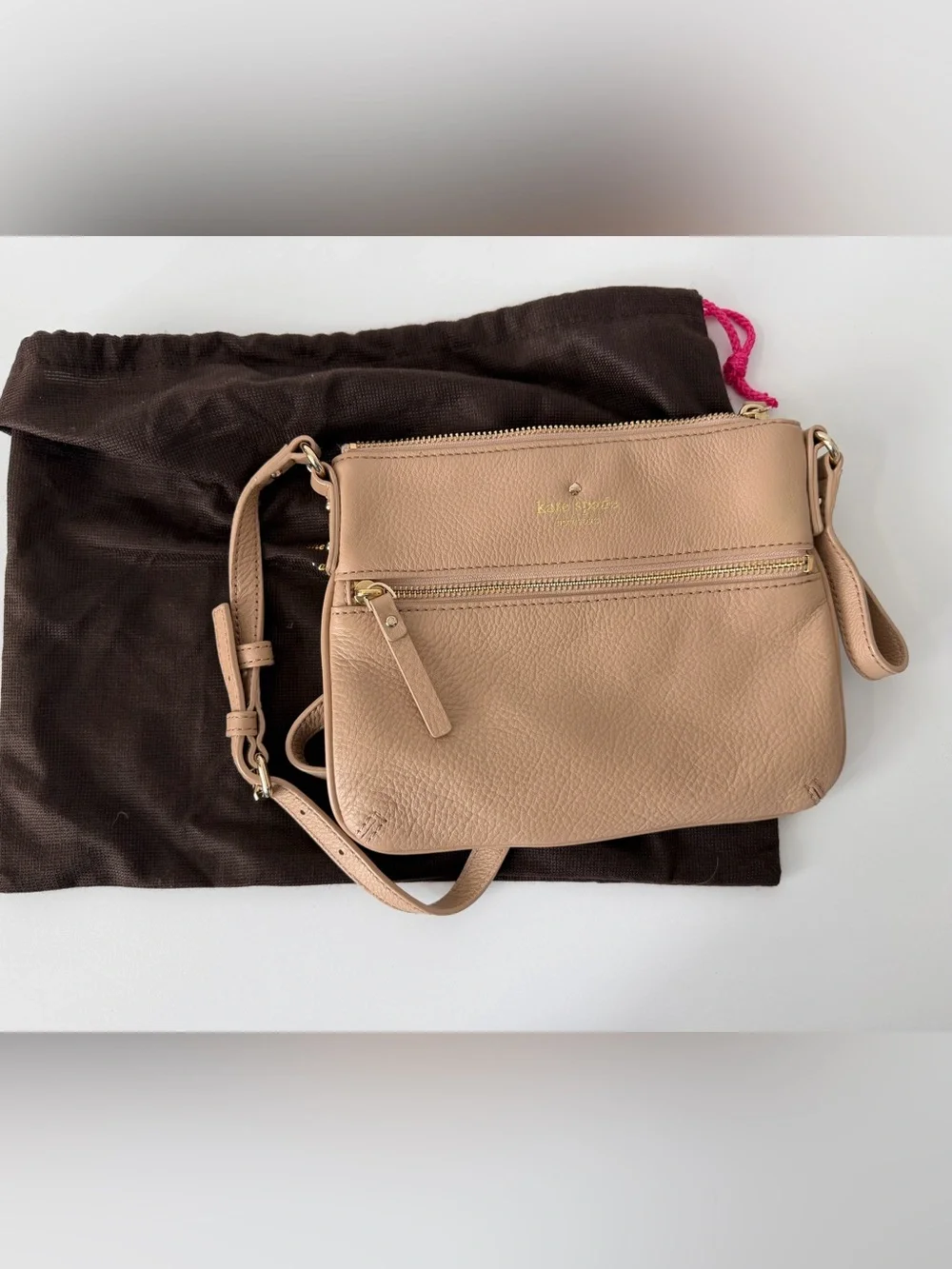 Kate Spade New York Pebbled Leather Crossbody Bag in Beige/Taupe